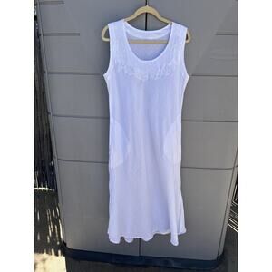 100% Lino White Beaded Sleeveless Long Maxi Dress O/S Best Fit Large Boho Beach